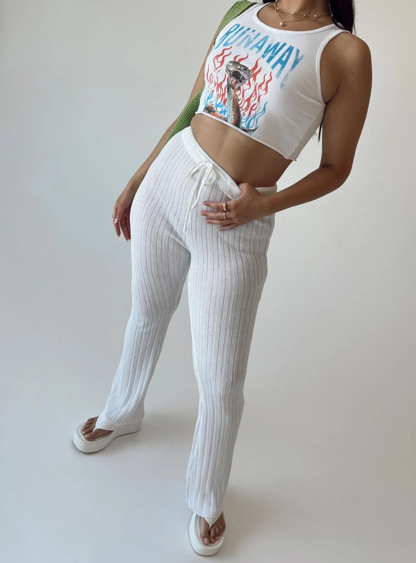 Princess Polly Santorini Knit Pant Ivory Flash Sale