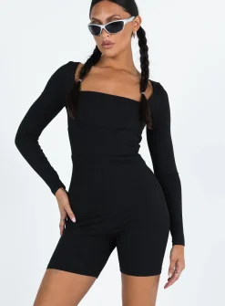 Princess Polly Sara Romper  Black Clearance