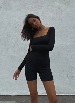 Princess Polly Sara Romper  Black Clearance