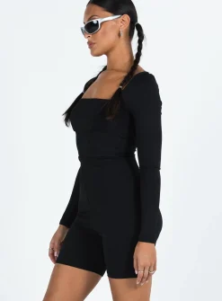 Princess Polly Sara Romper  Black Clearance