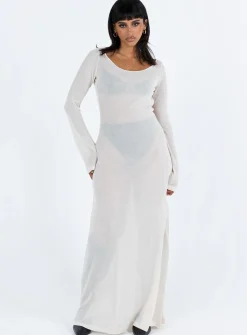 Princess Polly Sarelle Low Back Knit Maxi Dress  Beige Shop