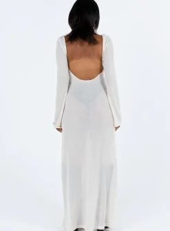 Princess Polly Sarelle Low Back Knit Maxi Dress  Beige Shop