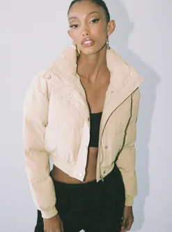 Princess Polly Satori Puffer Jacket  Beige Hot