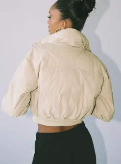 Princess Polly Satori Puffer Jacket  Beige Hot