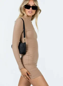 Princess Polly Savoy Long Sleeve Mini Dress  Beige Best