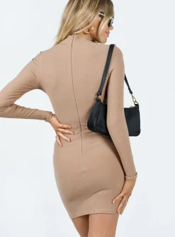 Princess Polly Savoy Long Sleeve Mini Dress  Beige Best