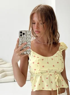 Princess Polly Seacrest Top  Yellow Floral New