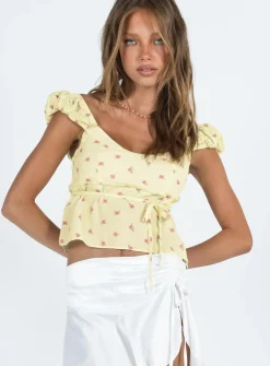 Princess Polly Seacrest Top  Yellow Floral New