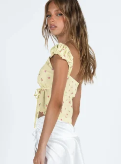 Princess Polly Seacrest Top  Yellow Floral New