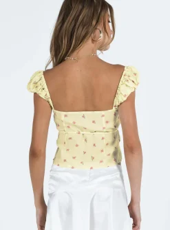 Princess Polly Seacrest Top  Yellow Floral New