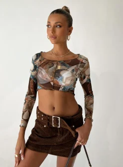 Princess Polly Sean Long Sleeve Top  Multi New