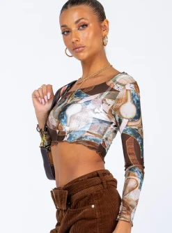 Princess Polly Sean Long Sleeve Top  Multi New