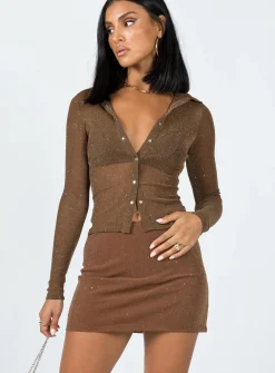 Princess Polly Selby Mini Skirt Brown Glitter Clearance