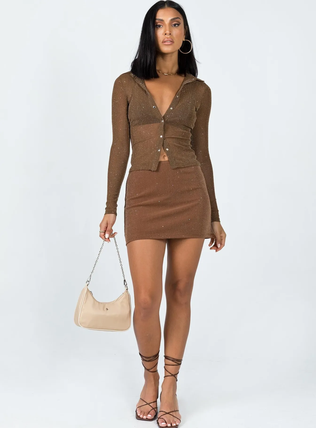 Princess Polly Selby Mini Skirt Brown Glitter Clearance