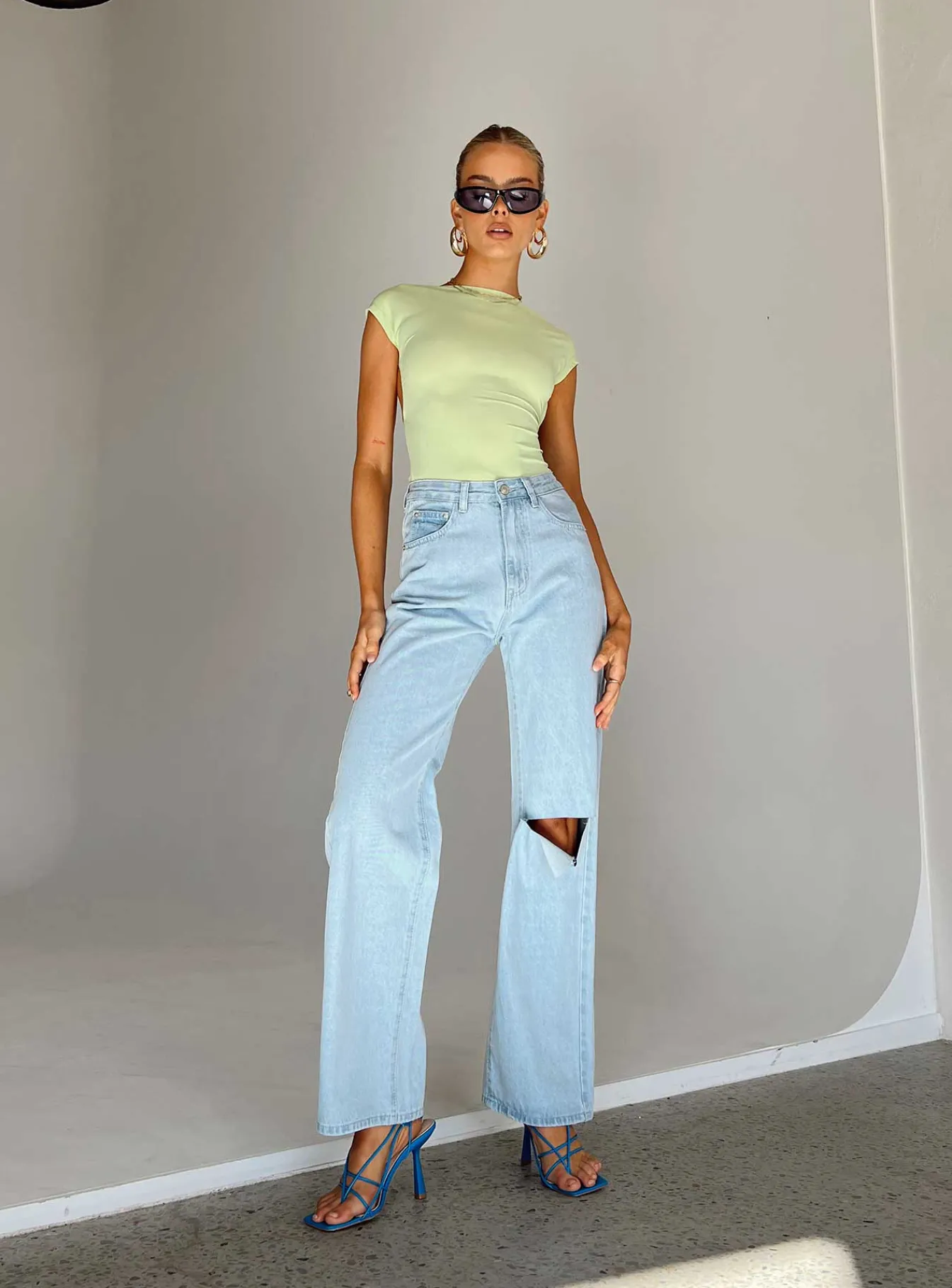 Princess Polly Sevina Wide Legjeans Light Wash Denim Sale