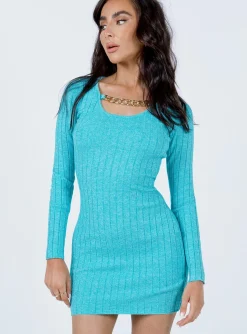 Princess Polly Shanti Long Sleeve Mini Dress Teal   Blue Hot