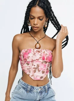 Princess Polly Sharna Bustier Top  Pink Floral Outlet