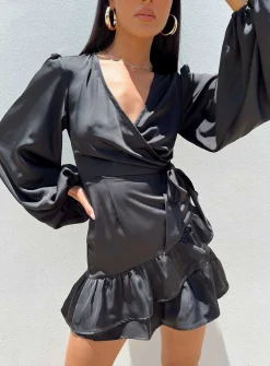 Princess Polly Sharnaya Wrap Mini Dress  Black Discount