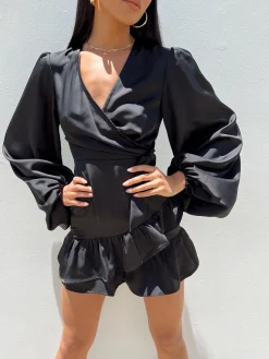 Princess Polly Sharnaya Wrap Mini Dress  Black Discount