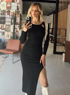 Princess Polly Sidney Long Sleeve Maxi Dress  Black Store