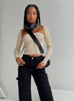 Princess Polly Siillato Knit Top Bone Sale