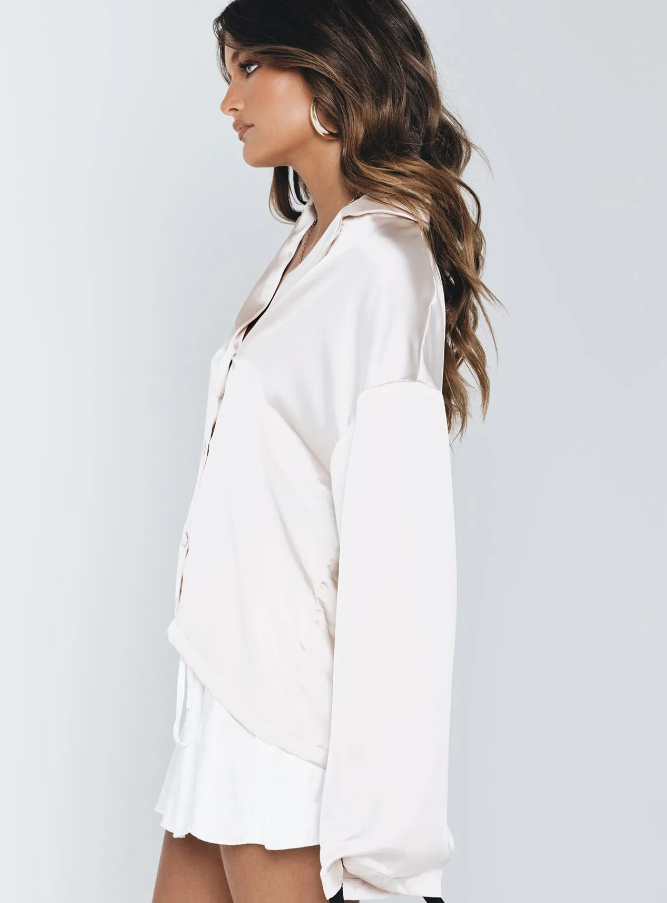 Princess Polly Sintra Satin Long Sleeve Shirt Champagne Flash Sale