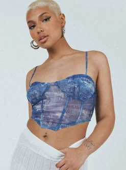 Princess Polly Sisto Top  Blue Clearance