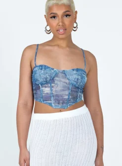Princess Polly Sisto Top  Blue Clearance