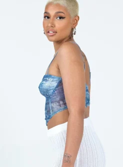 Princess Polly Sisto Top  Blue Clearance