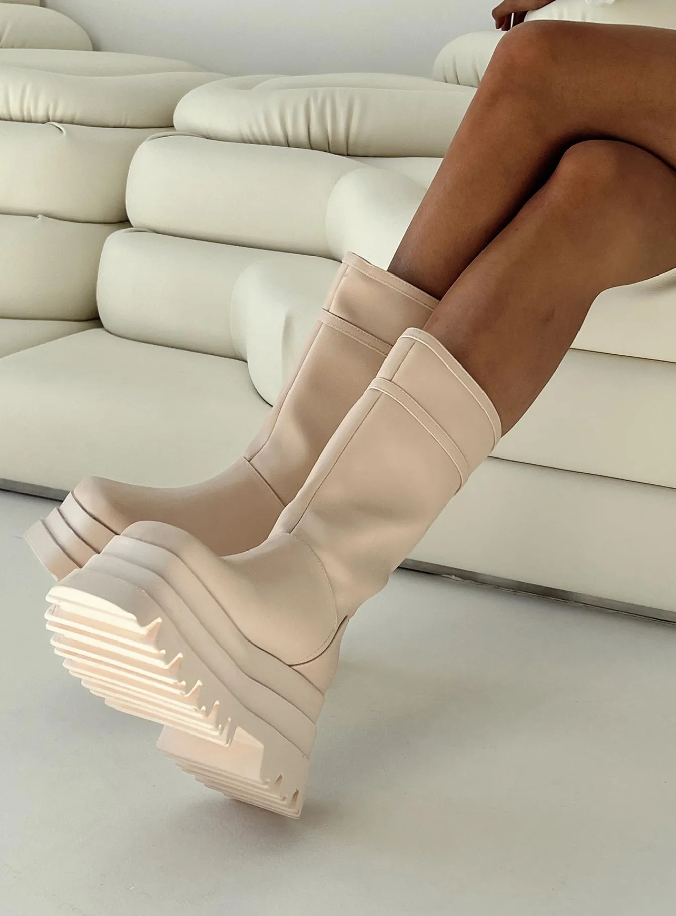 Princess Polly Sky High Boots Cream Fashion