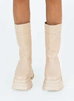 Princess Polly Sky High Boots  Cream Fashion