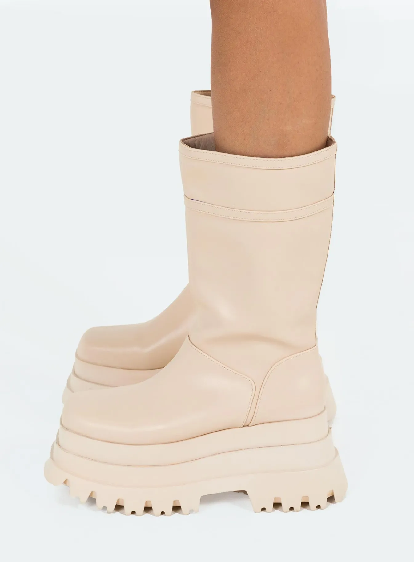 Princess Polly Sky High Boots Cream Fashion