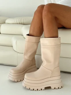 Princess Polly Sky High Boots Cream Fashion
