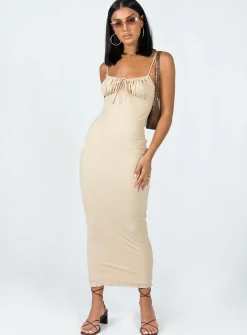 Princess Polly Slow Dancing Maxi Dress  Beige Clearance