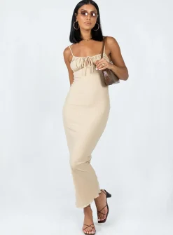 Princess Polly Slow Dancing Maxi Dress  Beige Clearance