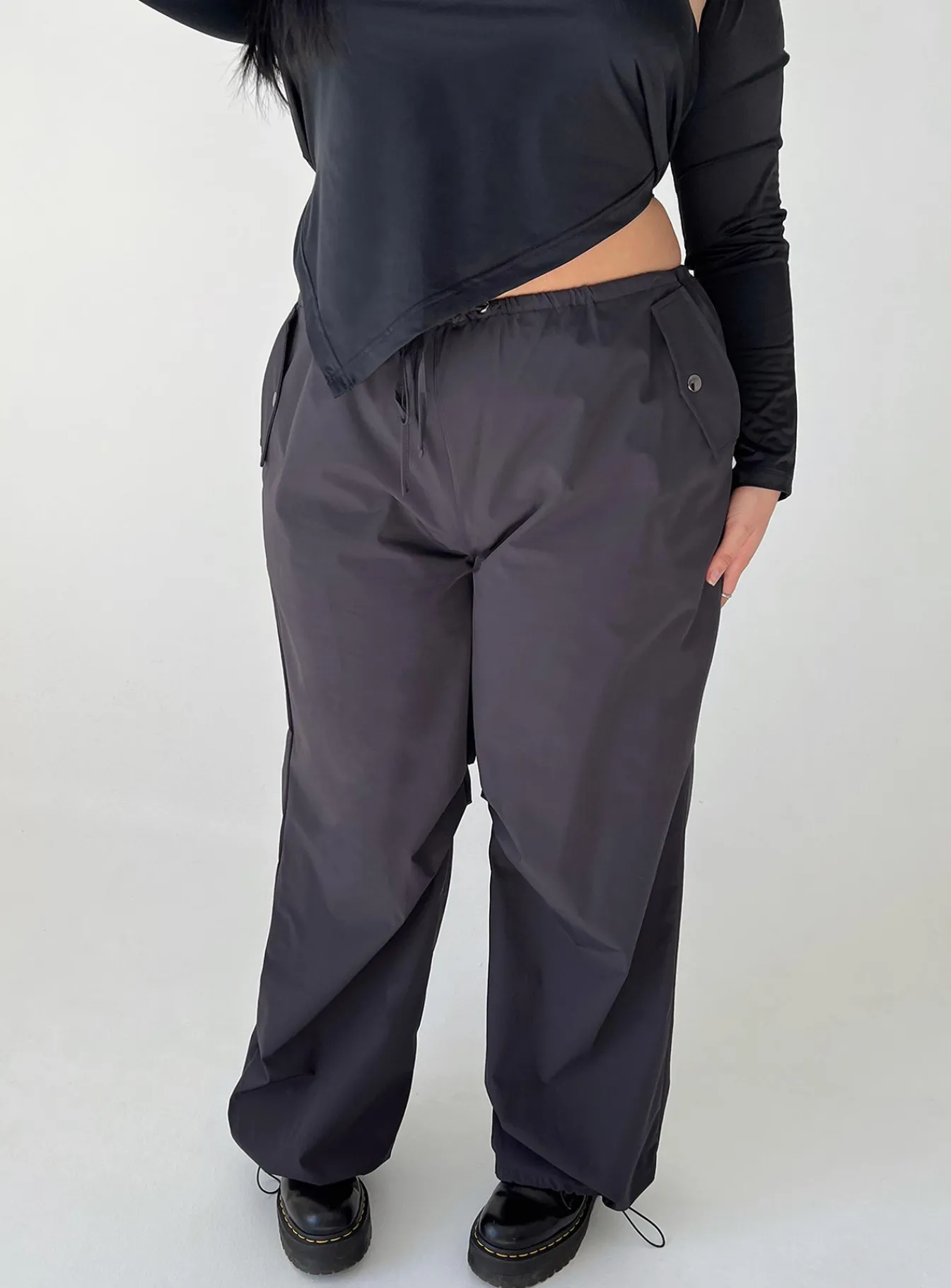 Princess Polly Snow Parachute Pantscurve Slate Clearance