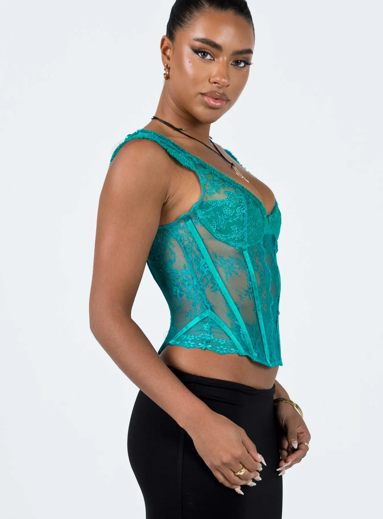 Princess Polly Some Like It Hot Lace Corset Teal Flash Sale