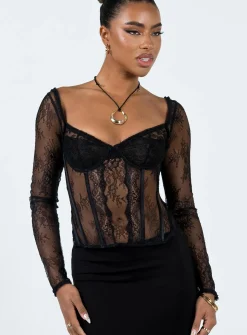 Princess Polly Some Like It Hot Long Sleeve Lace Corset Black Cheap