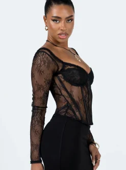 Princess Polly Some Like It Hot Long Sleeve Lace Corset Black Cheap