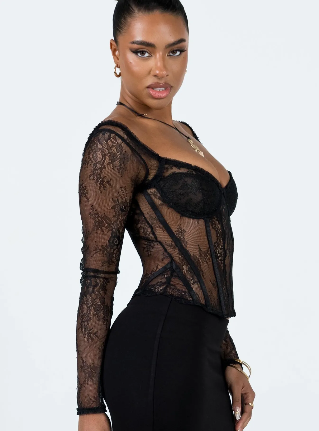 Princess Polly Some Like It Hot Long Sleeve Lace Corset Black Cheap
