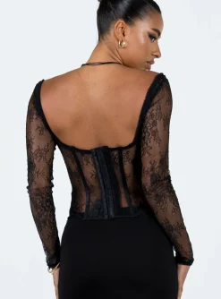 Princess Polly Some Like It Hot Long Sleeve Lace Corset Black Cheap