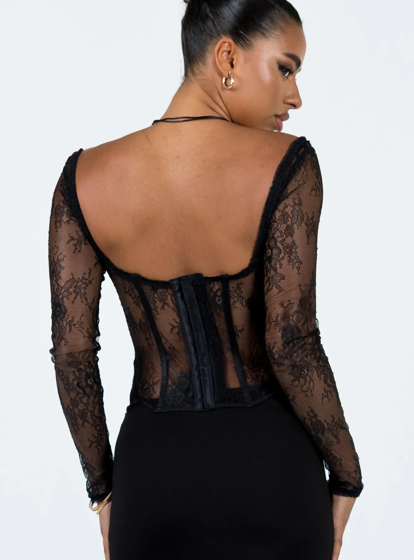 Princess Polly Some Like It Hot Long Sleeve Lace Corset Black Cheap