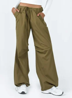 Princess Polly Somers Parachute Pant  Khaki Clearance