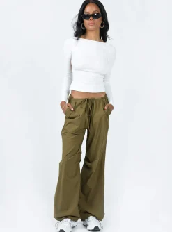Princess Polly Somers Parachute Pant  Khaki Clearance