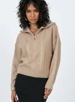 Princess Polly Sommers Quarterzip Sweater  Beige Online