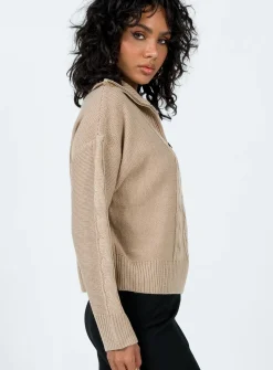 Princess Polly Sommers Quarterzip Sweater  Beige Online