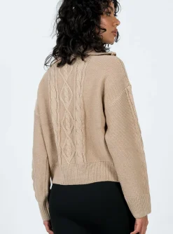 Princess Polly Sommers Quarterzip Sweater  Beige Online