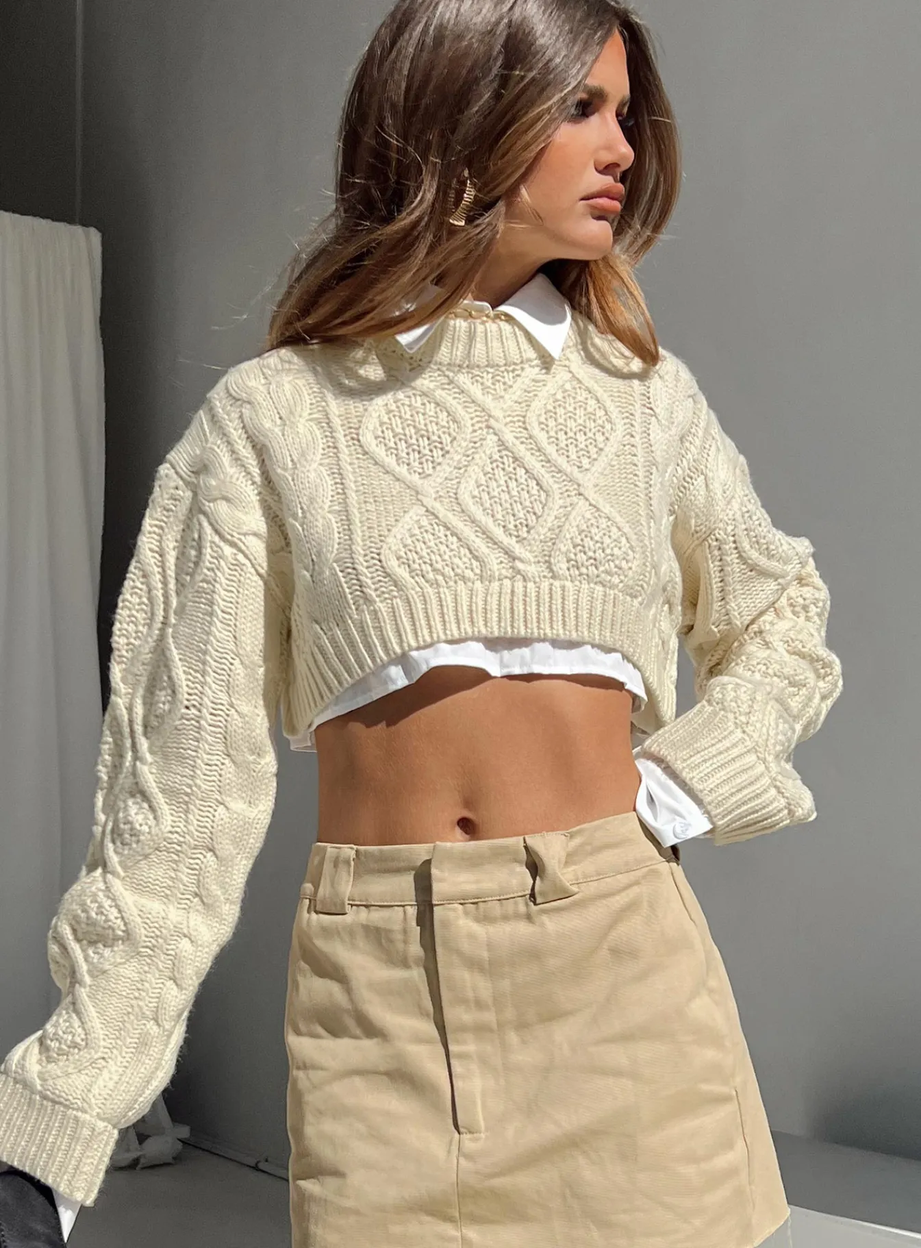 Princess Polly Sonny Cropped Sweater Cream Hot
