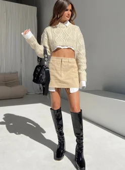 Princess Polly Sonny Cropped Sweater Cream Hot
