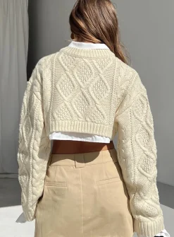 Princess Polly Sonny Cropped Sweater Cream Hot